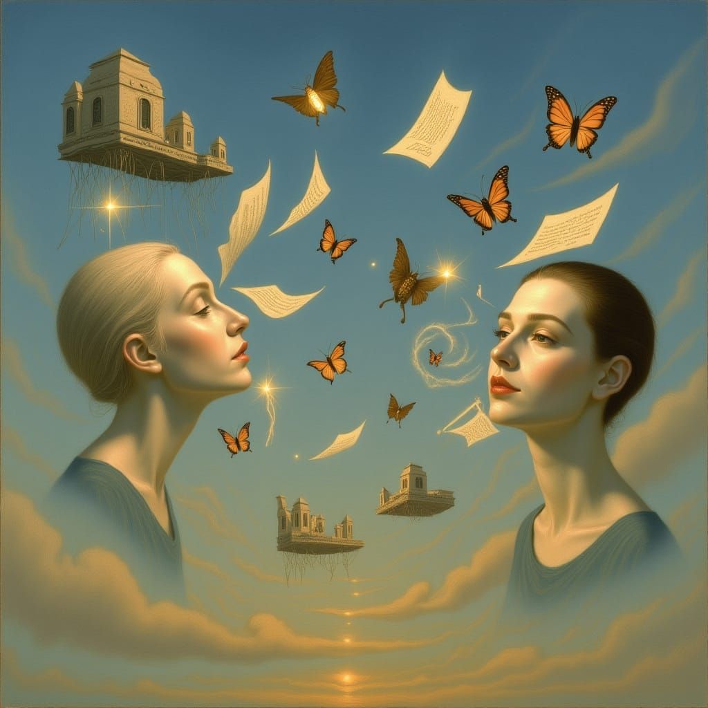 Surreal Floating Architecture with Thoughts Taking Flight