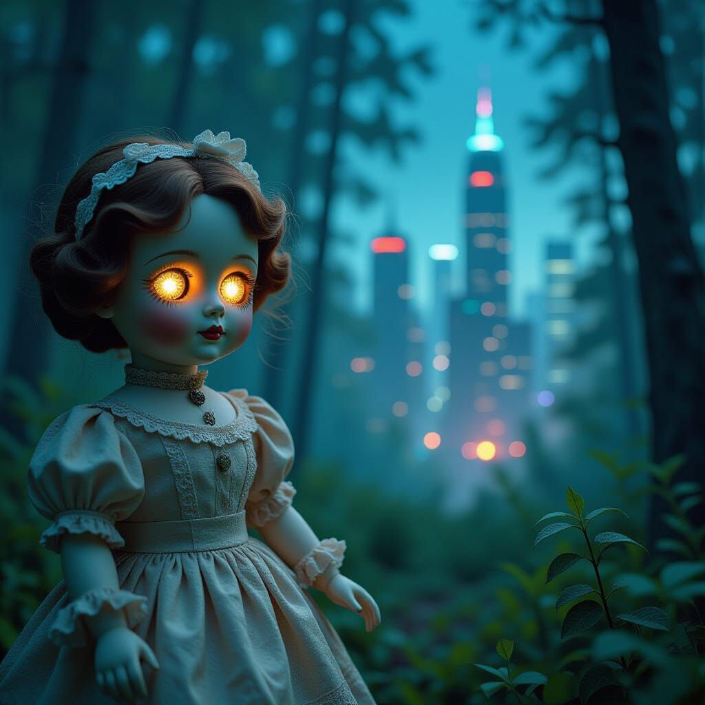 Victorian Doll Witnesses Cyberpunk Portal