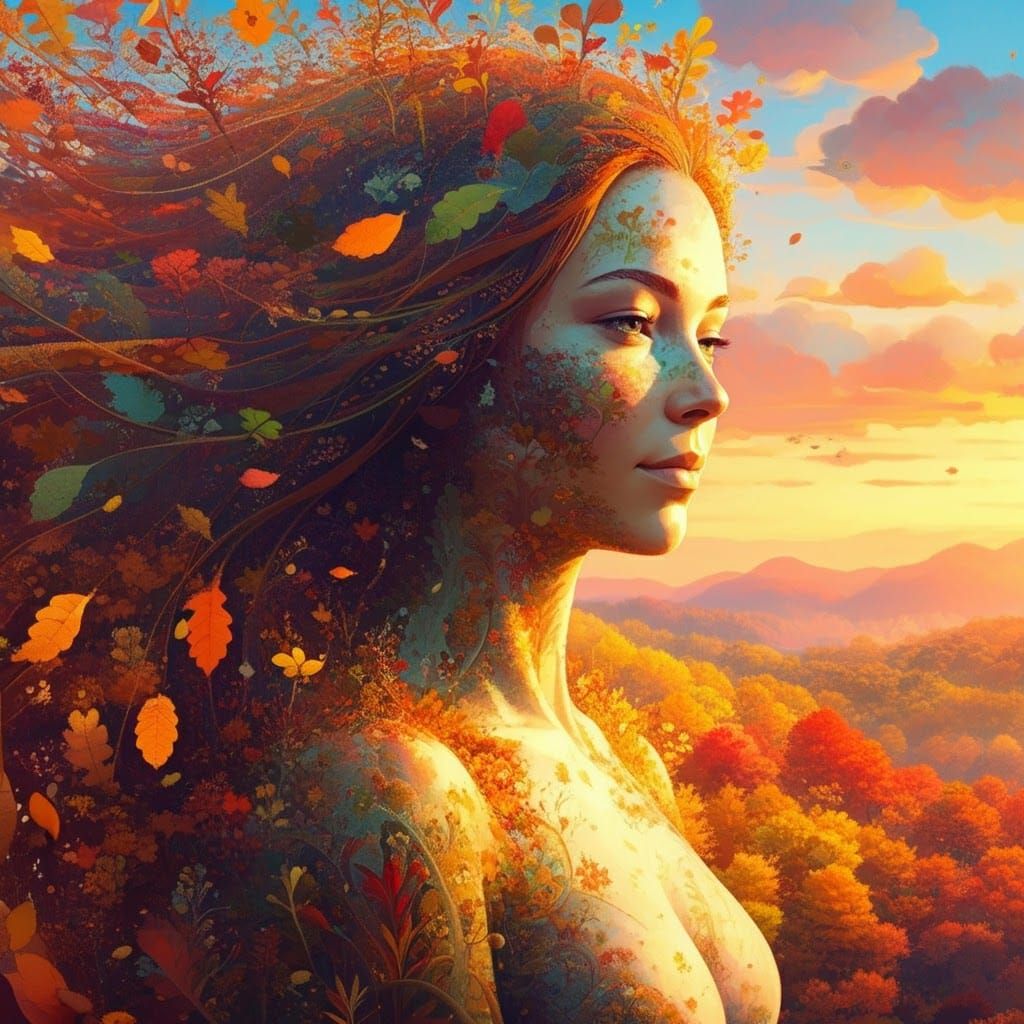 Mother Earth Blends into Autumn Forest Landscape