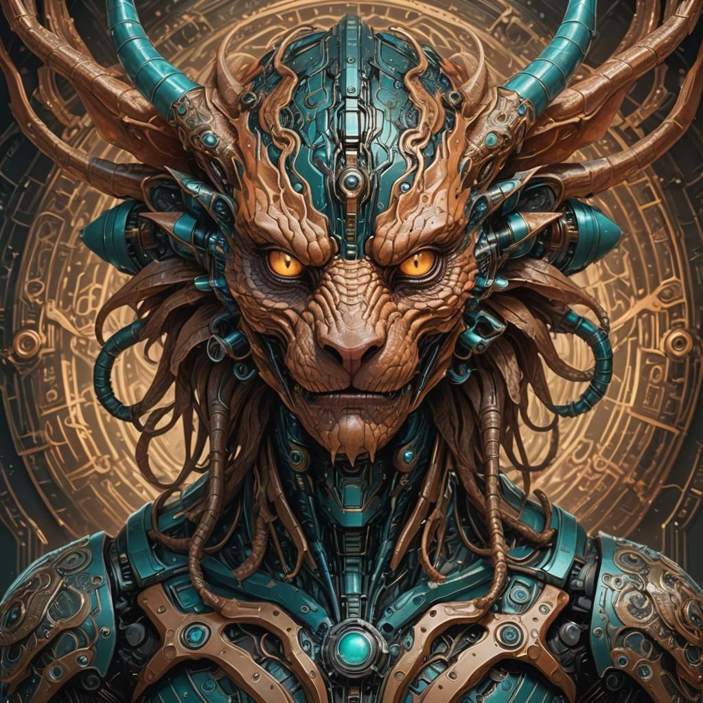Alien Cyborg Manticore Portrait in Futurism Style