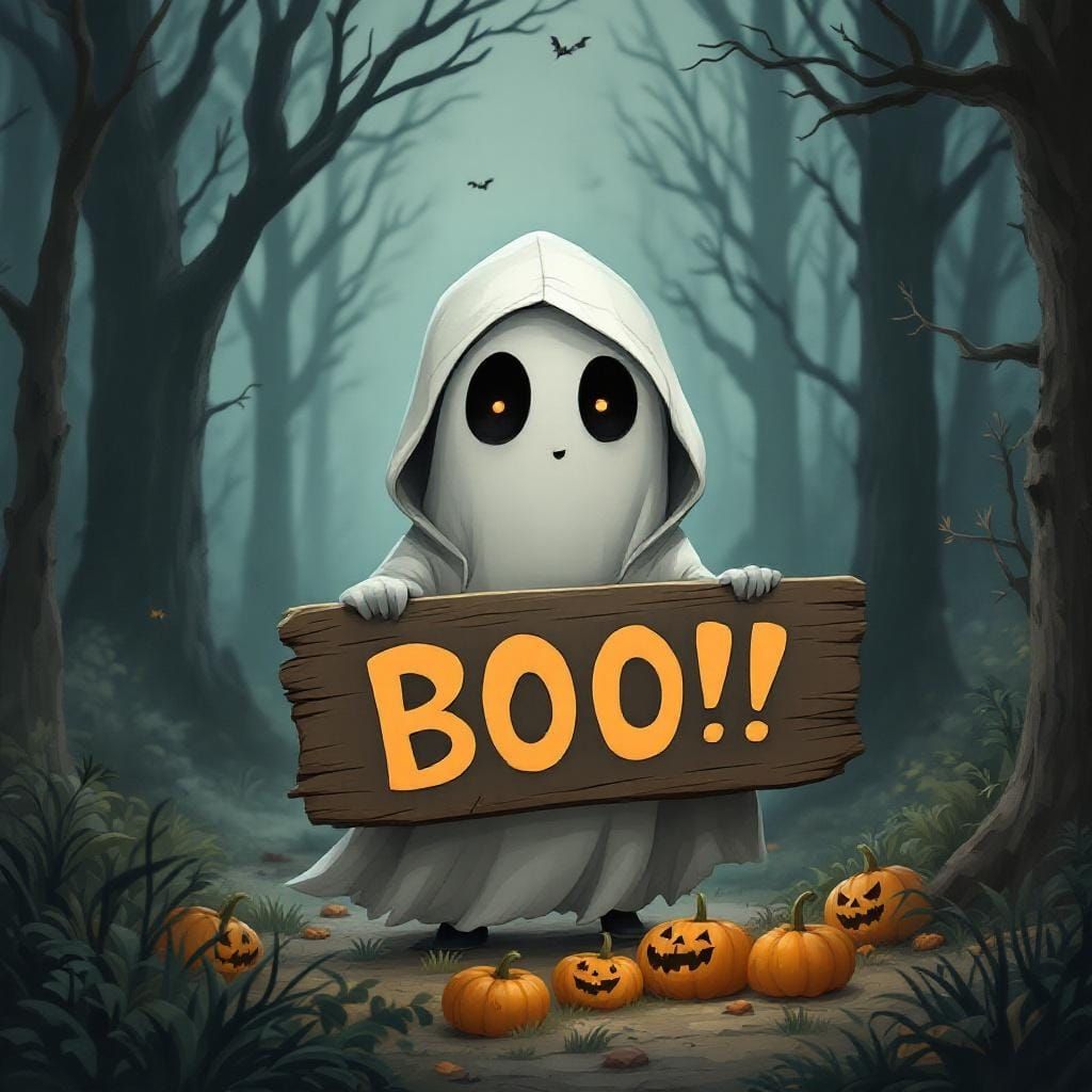Whimsical Ghostly Apparition in Spooky Forest