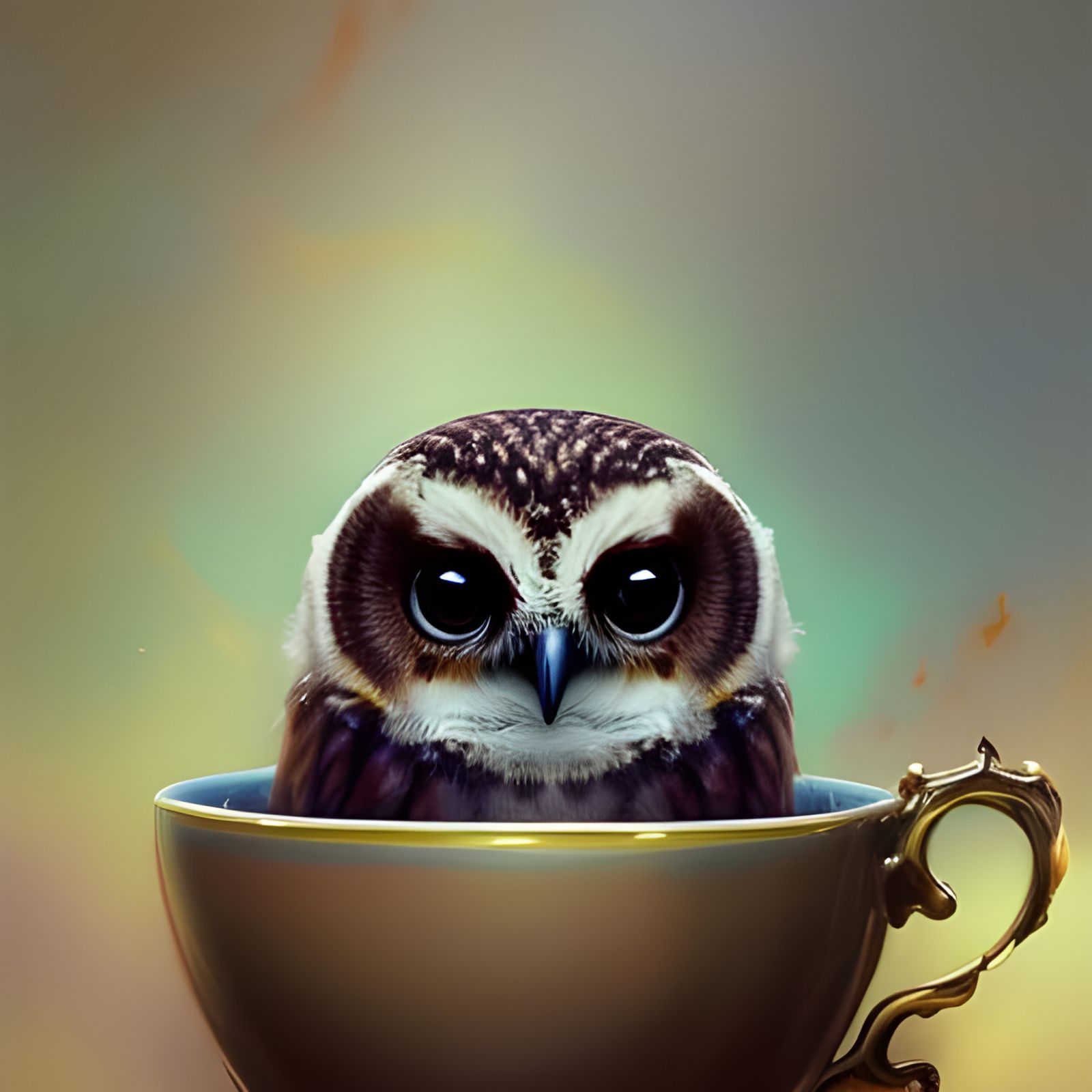Dreamy Baby Owl Portrait in Teacup