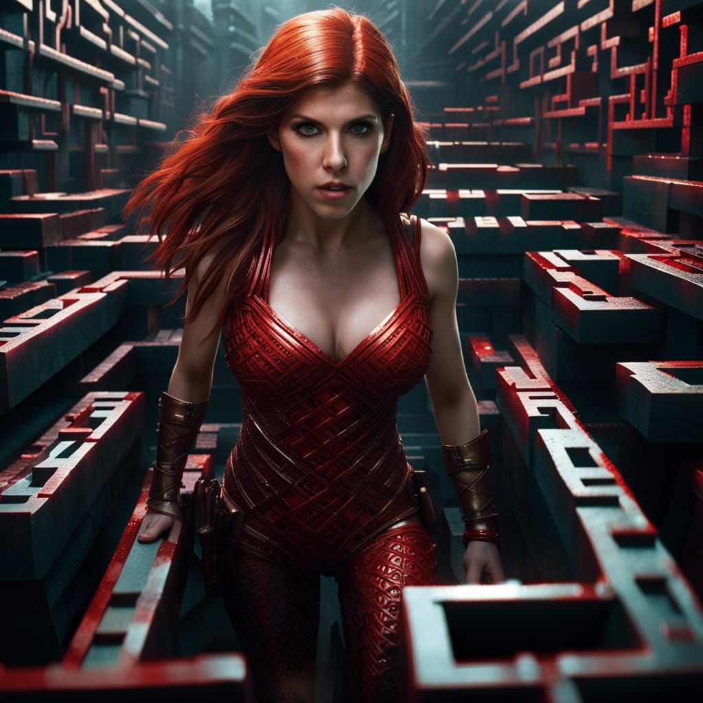 Woman in Metal Bikini Lost in Giant Maze