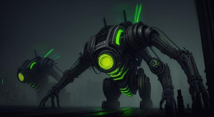 Biomechanical Automatons in Eerie Cityscape, Giger Style