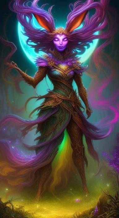 <lora:FairyCore:1.0> In a mystical land illuminated by an enchanting full moon, an epic scene unfolds as a valiant warri...