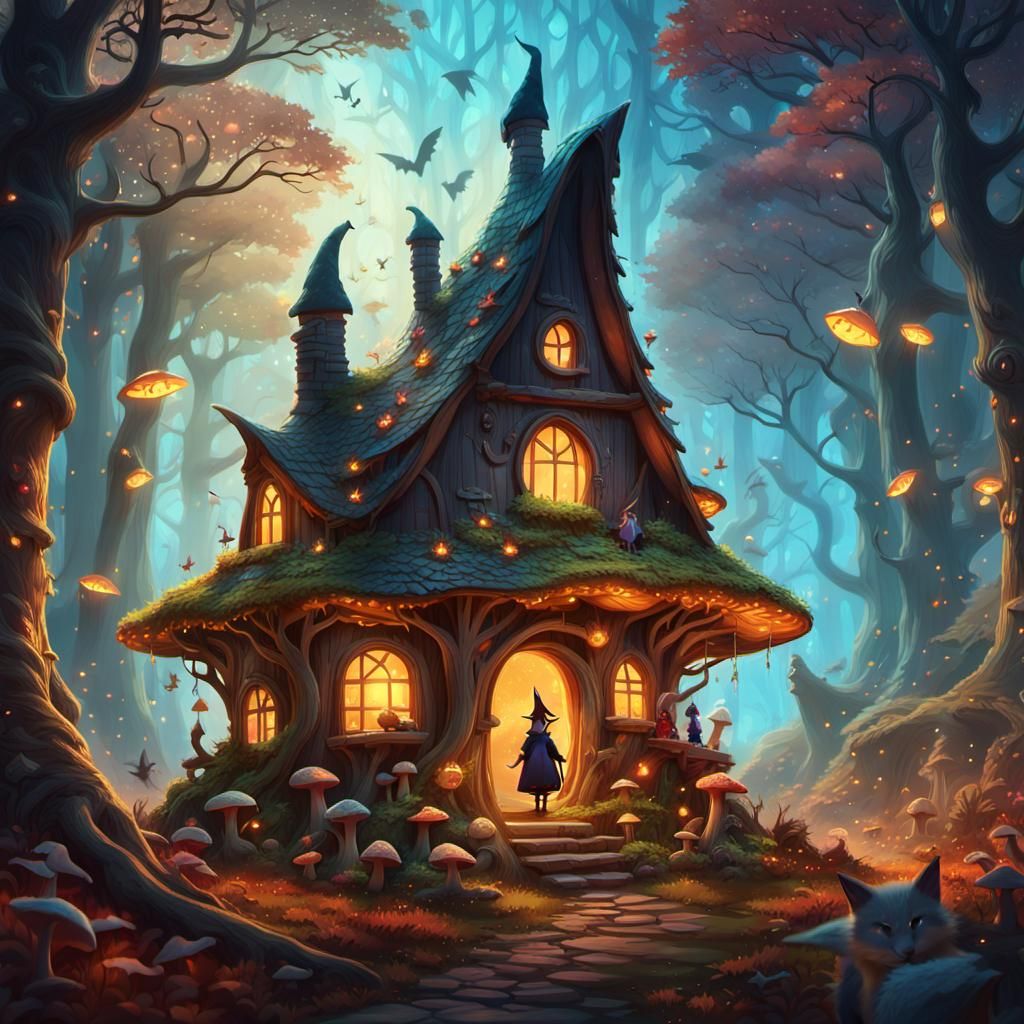 Whimsical Witch in Enchanted Forest Concept Art