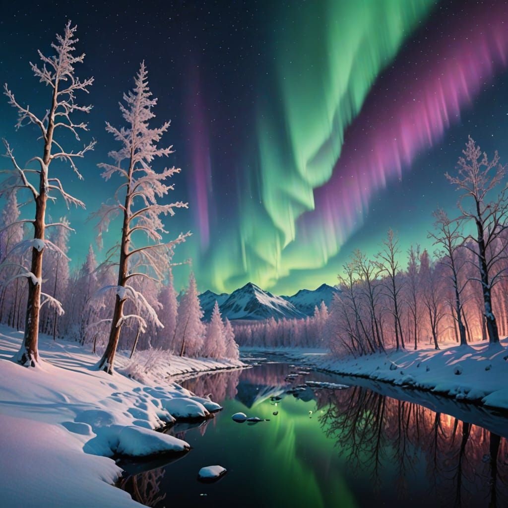 Whimsical Winter Wonderland in Vibrant Iridescent Hues