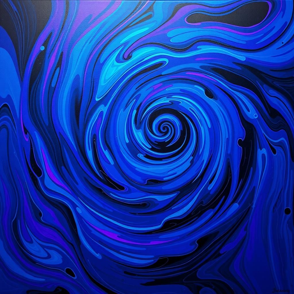 Surreal Blues Techno Fusion in Oil on Canvas