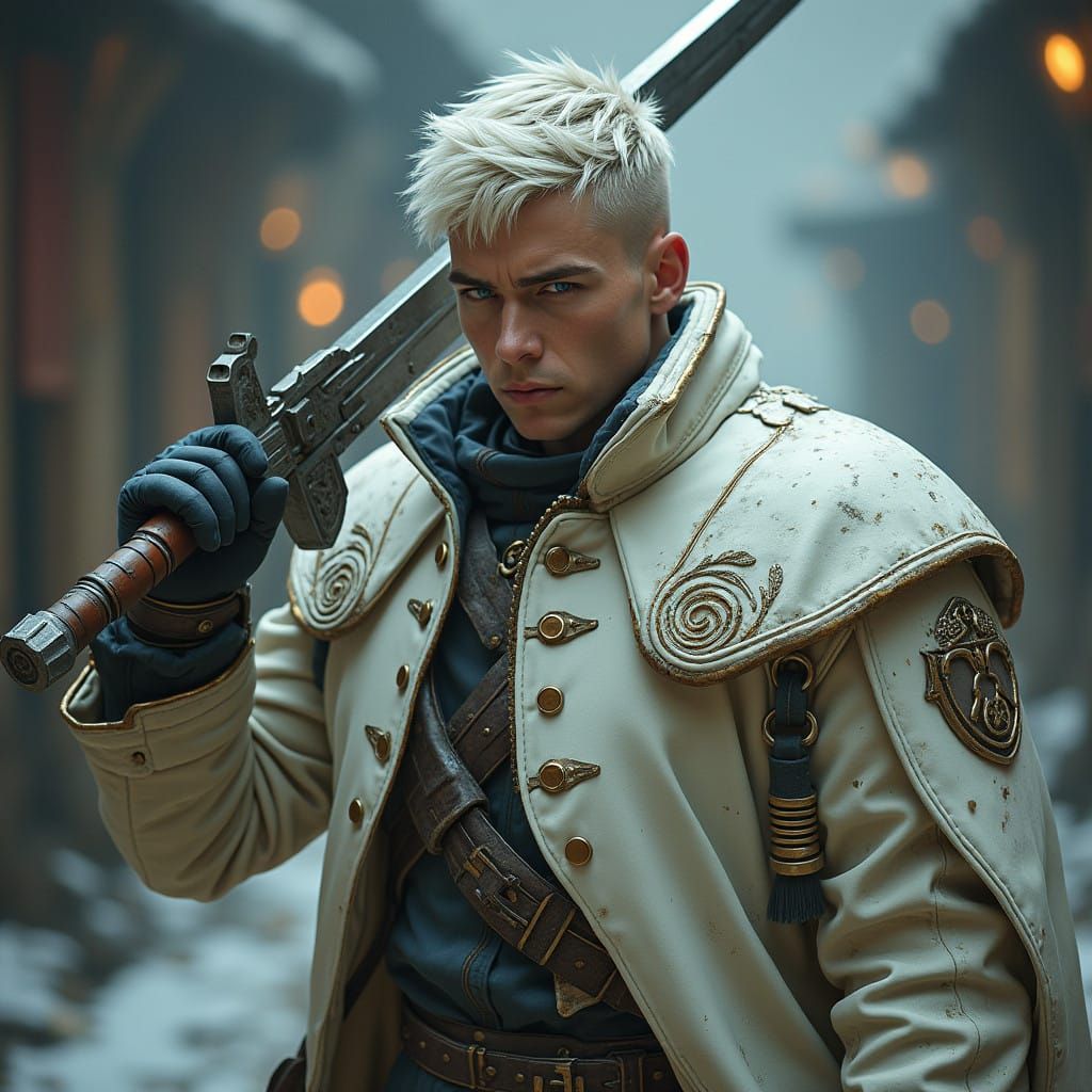 Heroic Warrior in High-Tech Medieval Armor