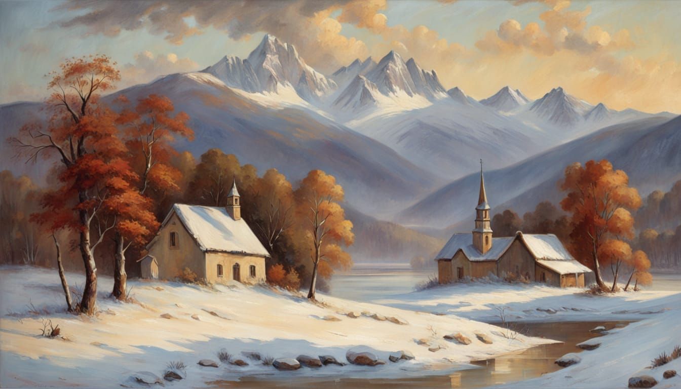 Winter Landscape Painting in Levitan and Inness Style