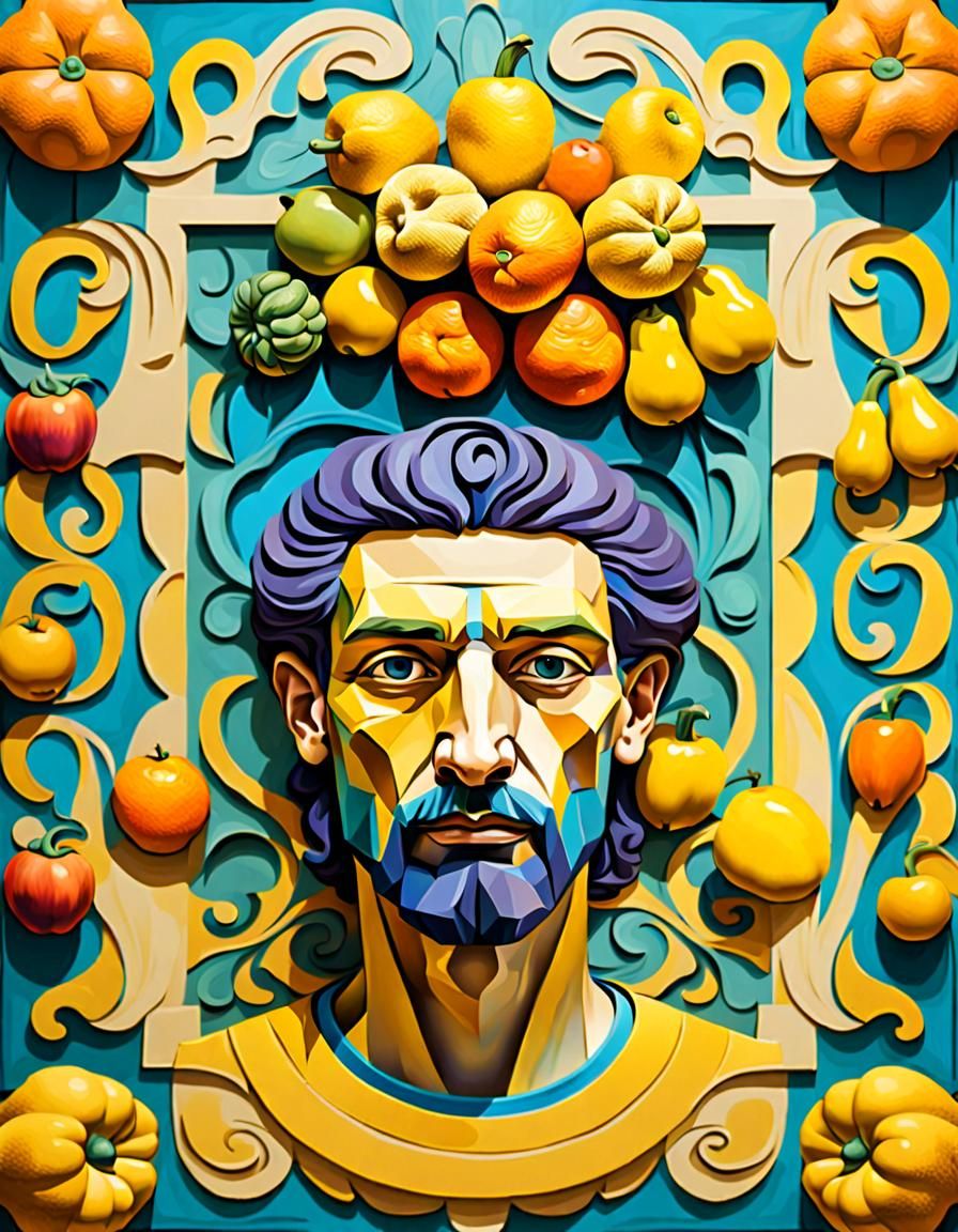 Surreal Fruit and Vegetable Man in Art Nouveau Style