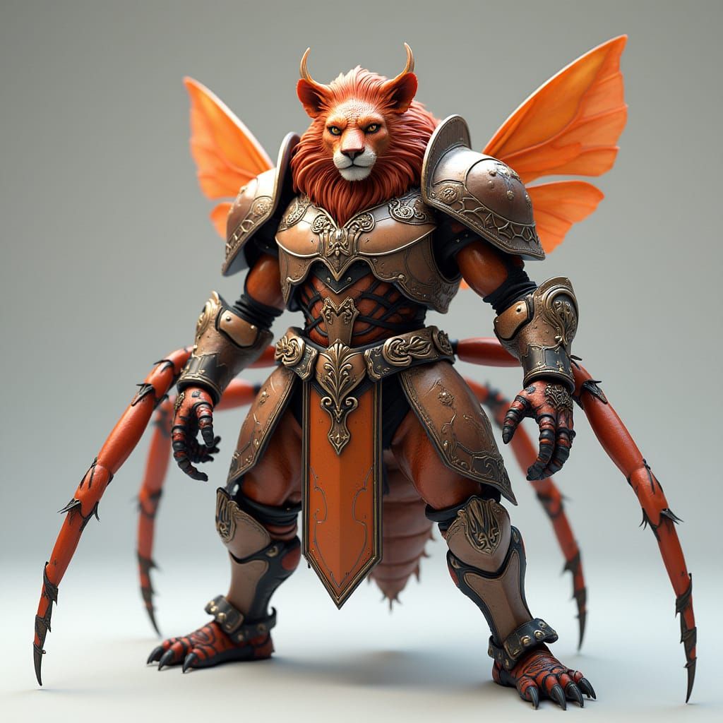 Lion-Cockroach-Spider Hybrid in Intricate Armor