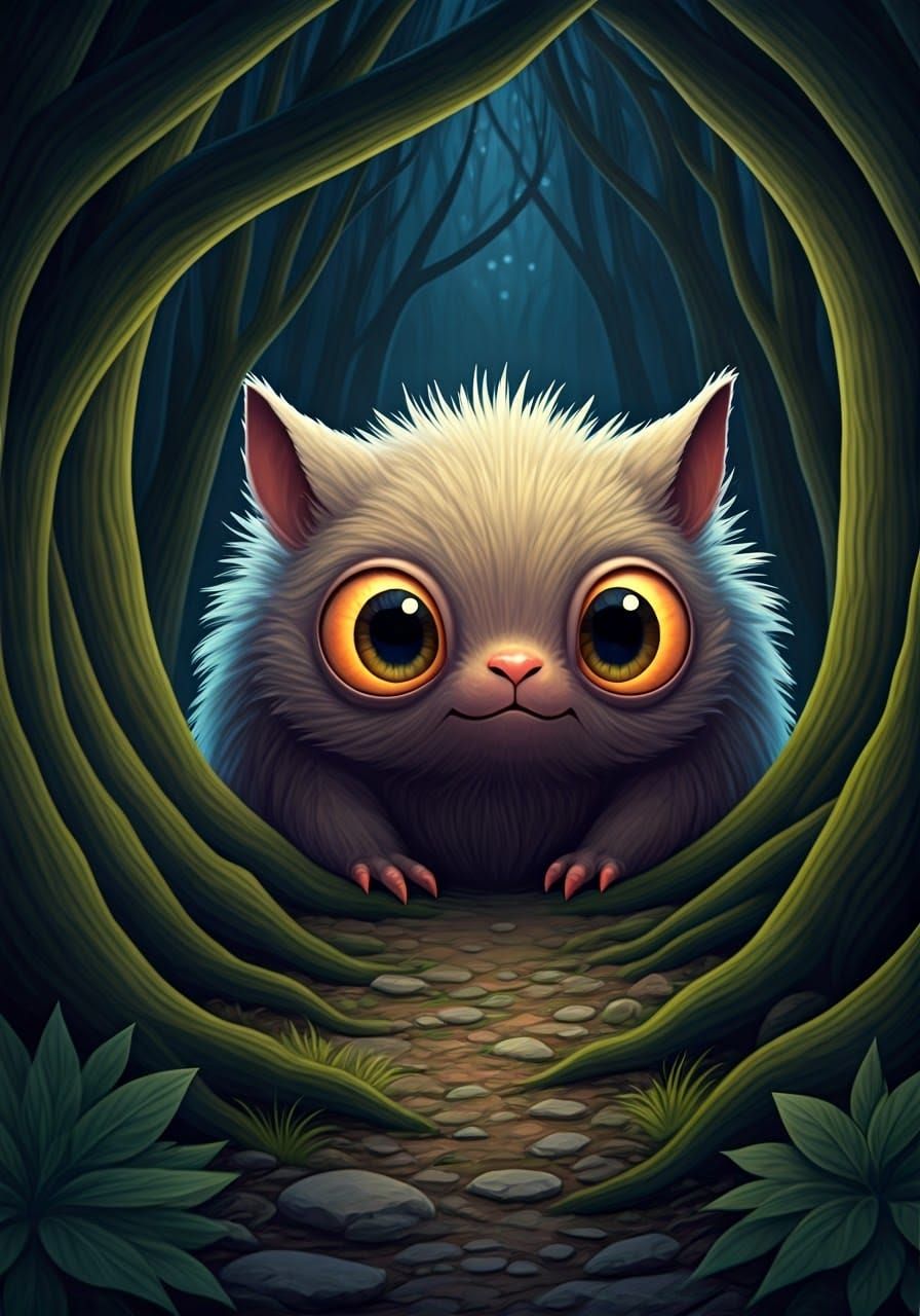 Whimsical Forest Creature Revealed in Moonlit Shadows