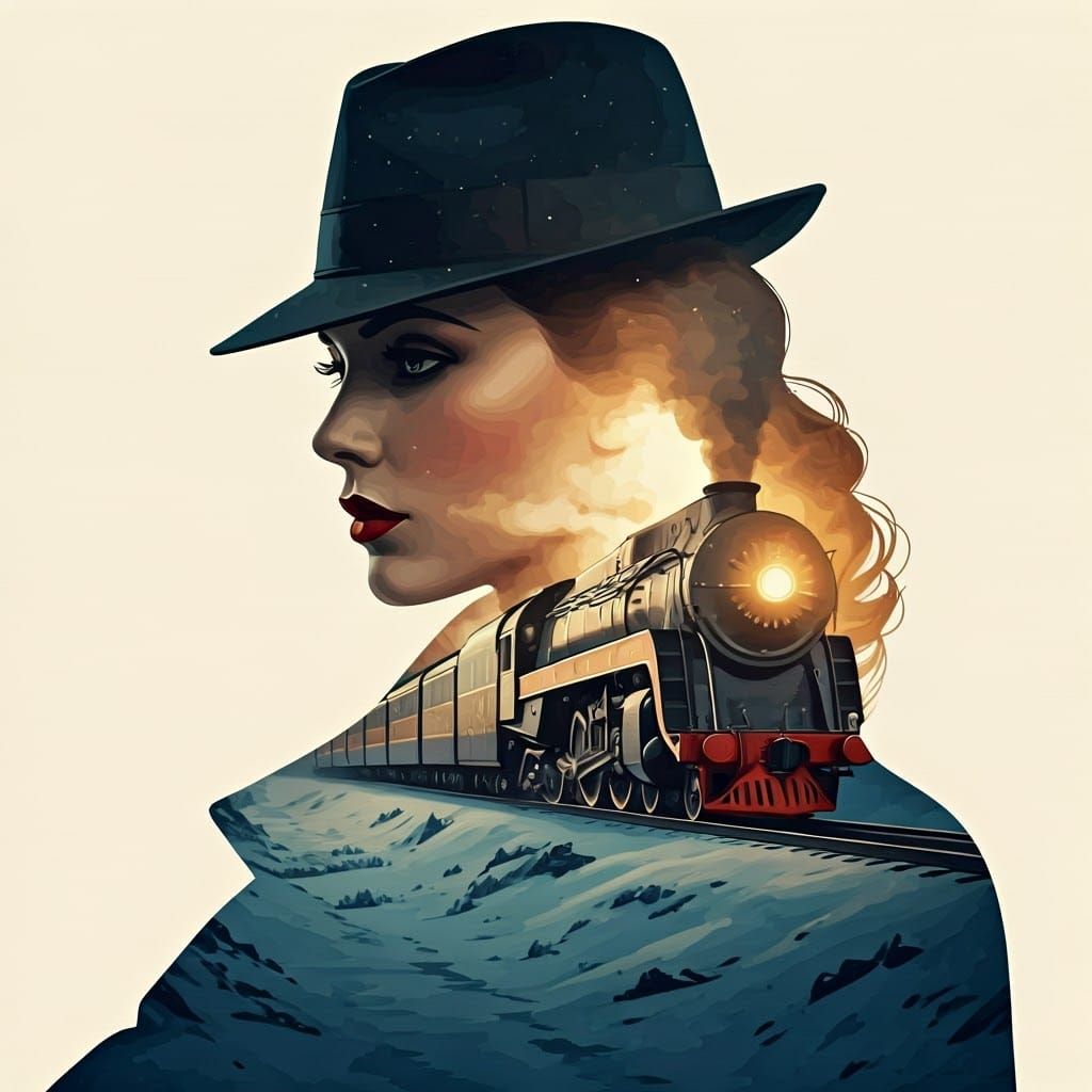 Sophisticated Detective in Nostalgic Train Landscape