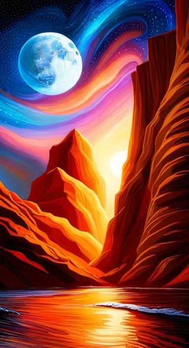 Magical Desert Family Under Celestial Impasto Sky