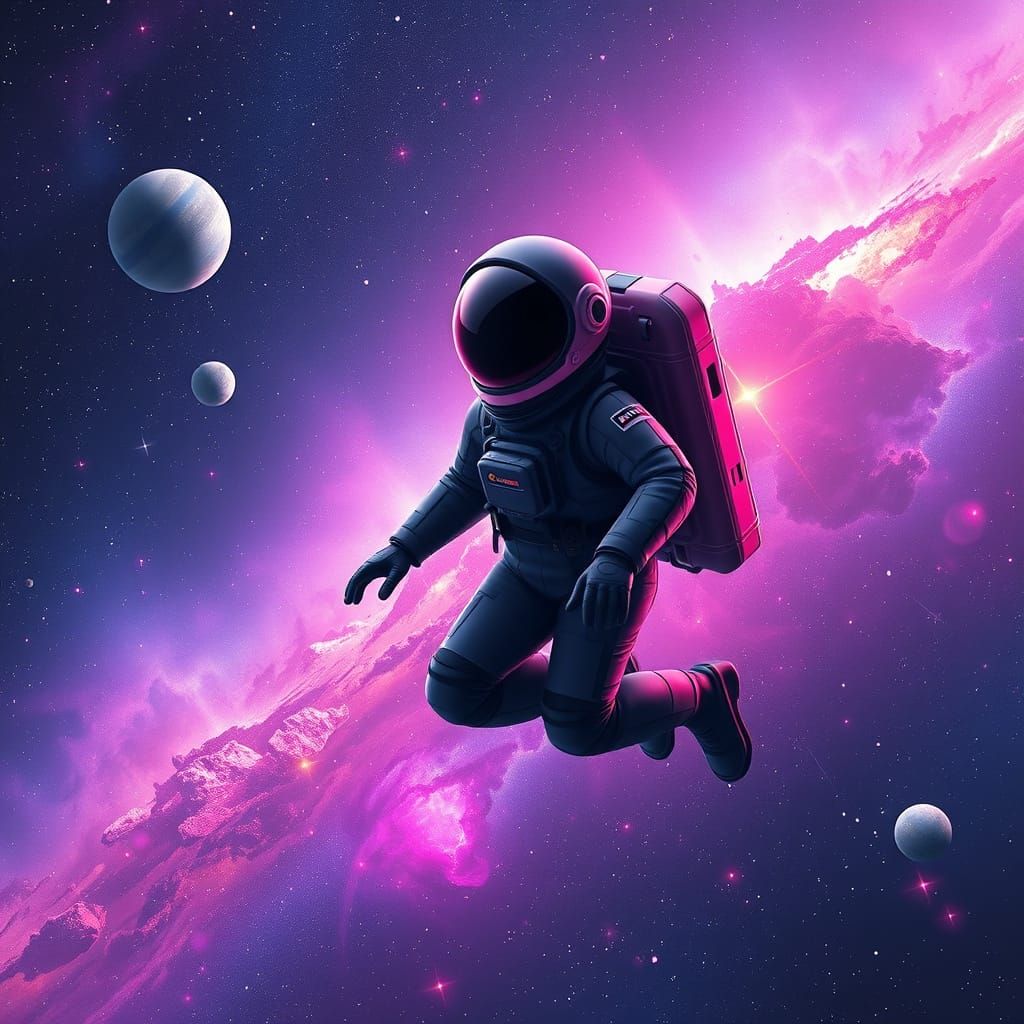 Kuromi Astronaut in Hyper-Realistic Galaxy