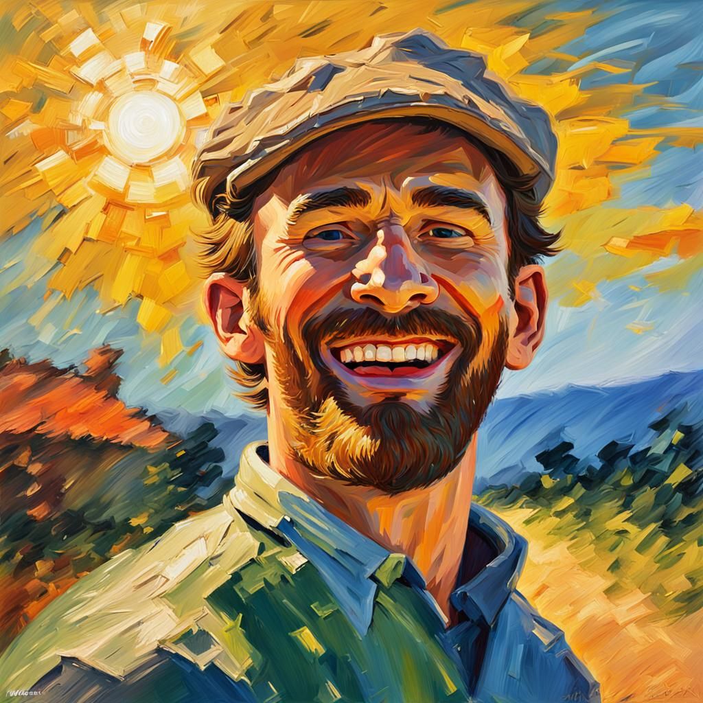 Joyful Man Running in Impressionist Sunlight Painting