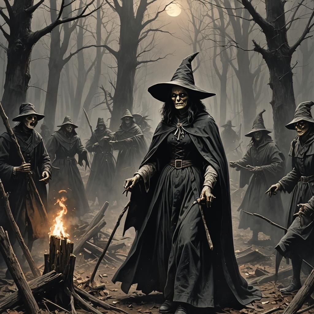 Sinister Puritan Witch Trial Horror Scene