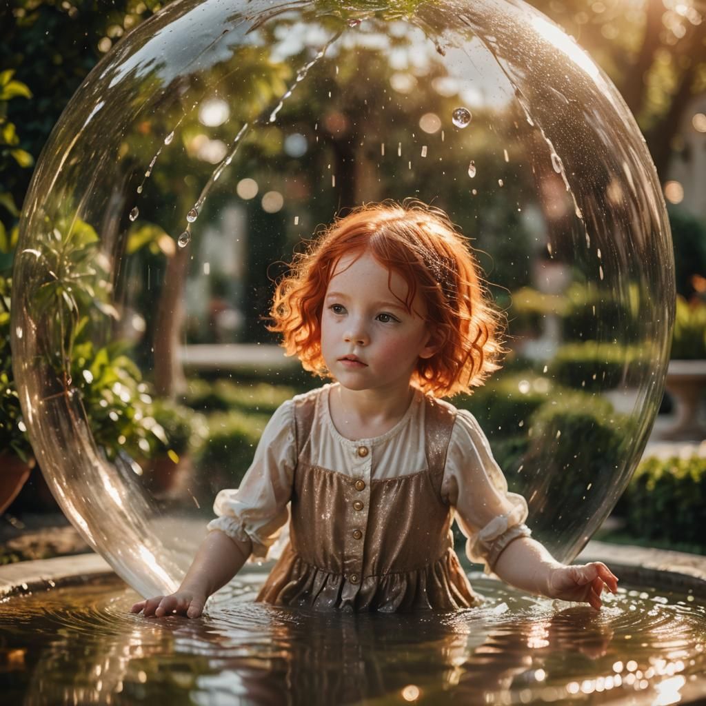 Child in Glass Ball: Surreal Garden Fantasy