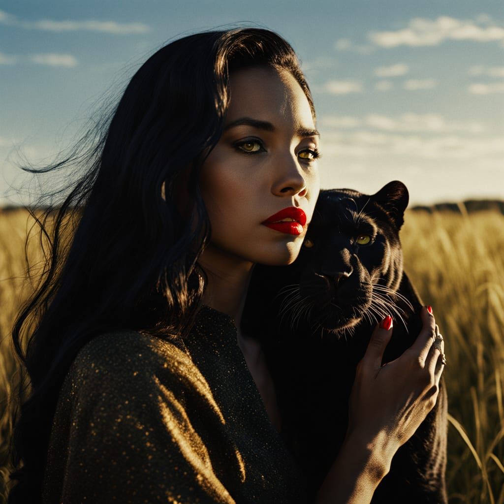 Woman and Black Panther in Film Noir Style