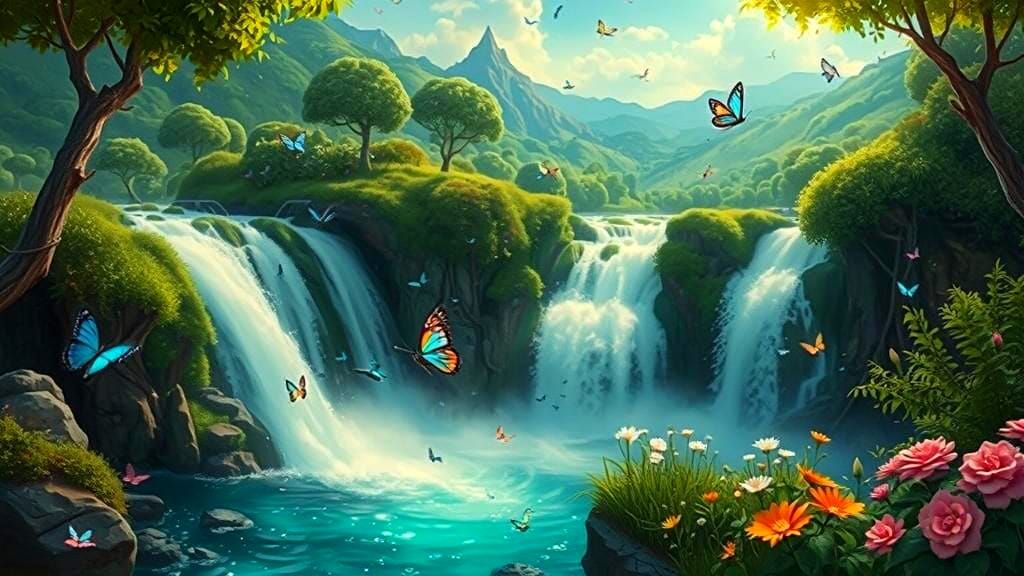 Fairytale Paradise Waterfall in 3D Digital Art