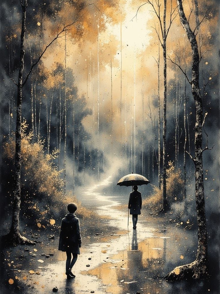 Mystical Scene in Smoke and Mist with Crepuscular Rays