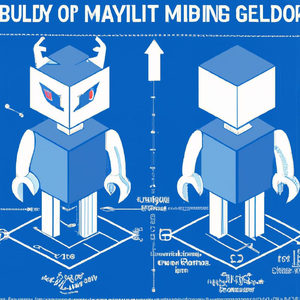 Evil Robot Blueprint: White Line Art on Blue