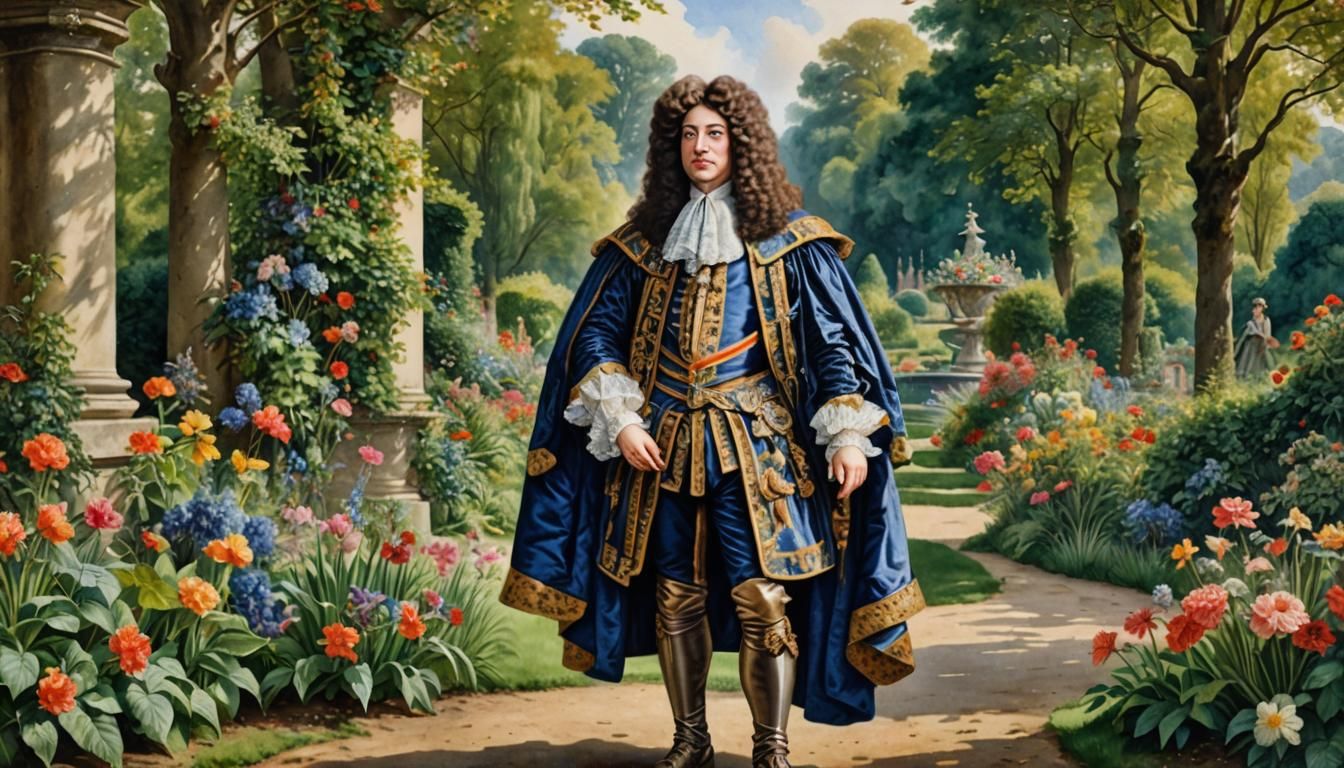 King Louis XIV Portrait in Pre-Raphaelite Style