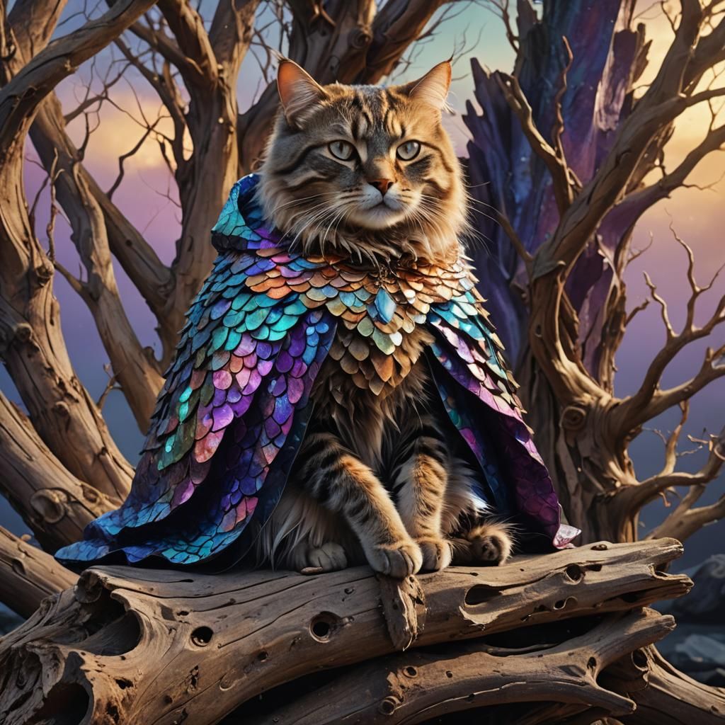Cat King in Fish Scale Cape, Matte Painting
