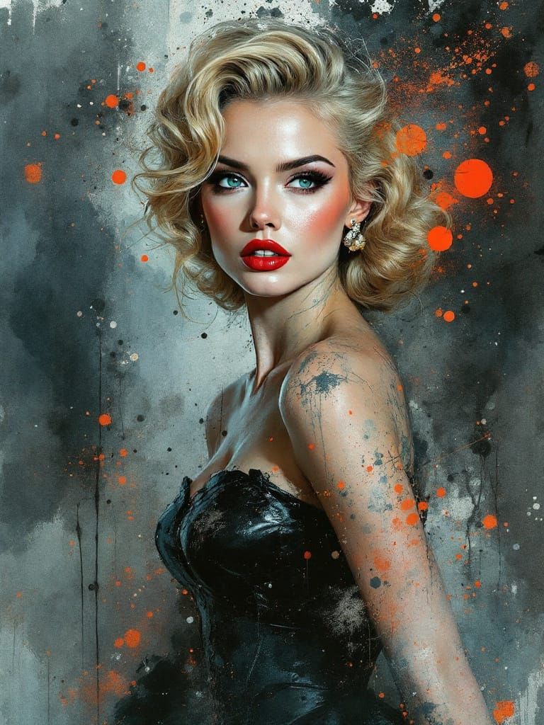 Ash & Watercolor Pin-Up Girl in Surreal Style