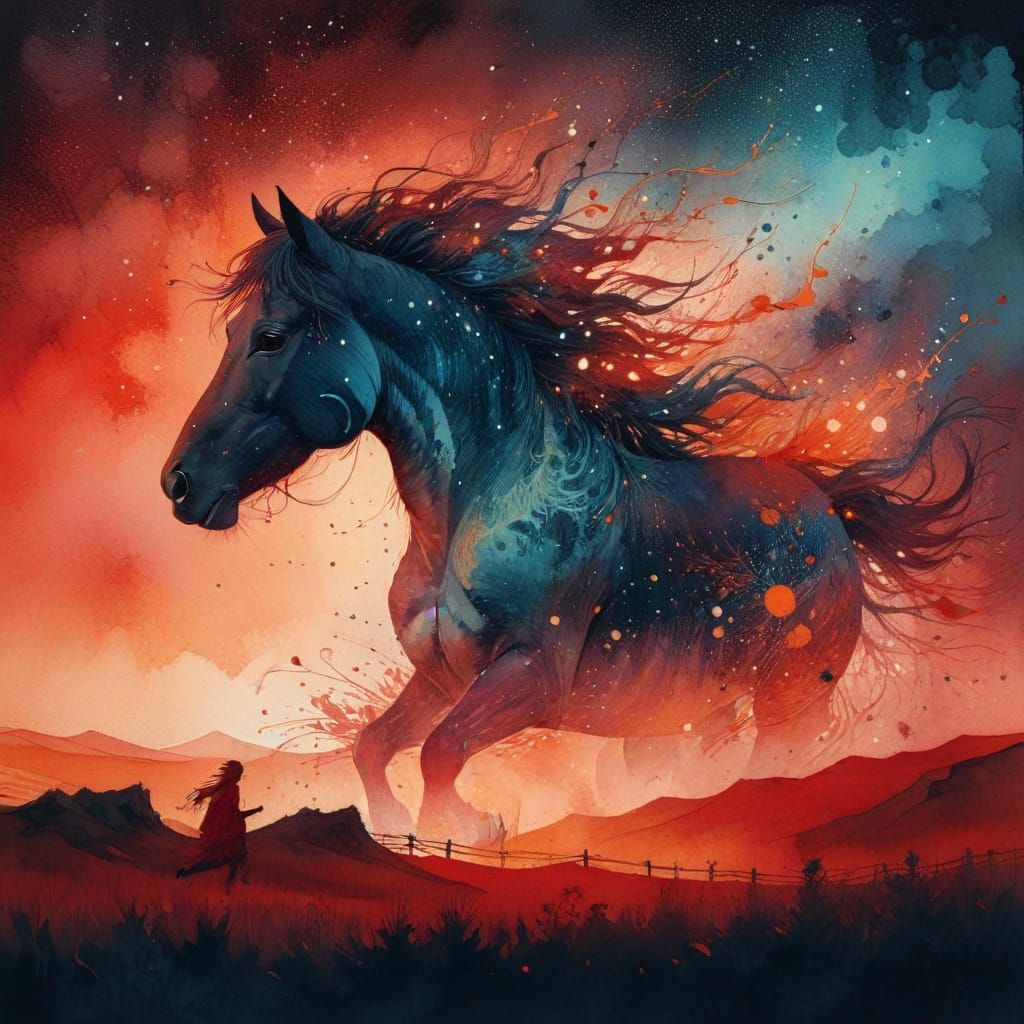 Whimsical Watercolor Horse in Motion