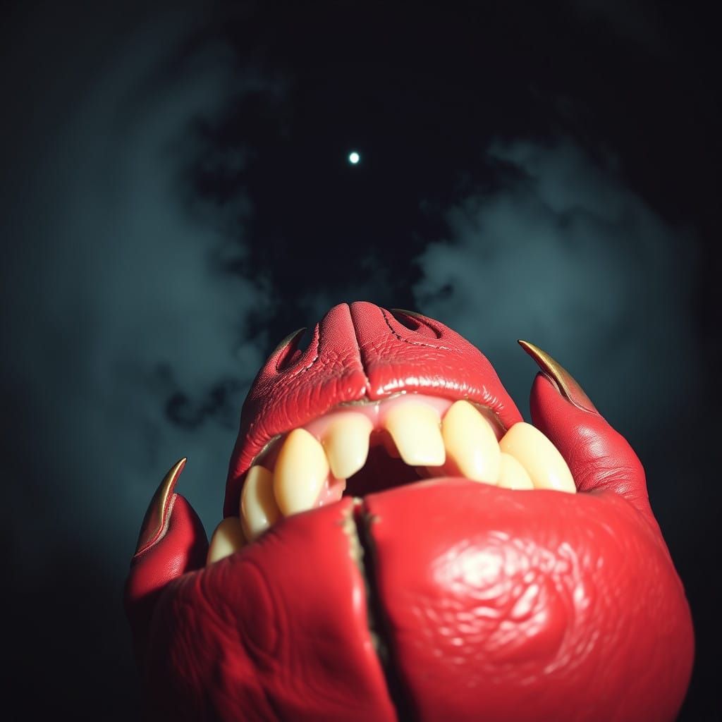 Eerie Fisheye Portrait with Leathery Teeth and Happy Eyes