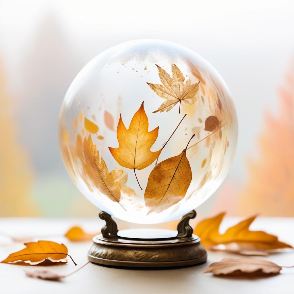 autumn leaves falling in a glass globe motion blur landscape