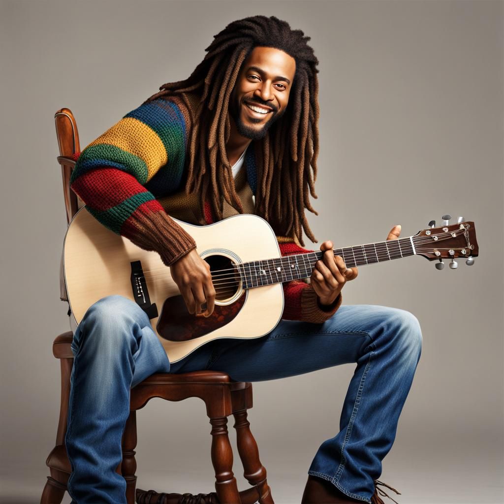 3D Render of Smiling Singer with Guitar