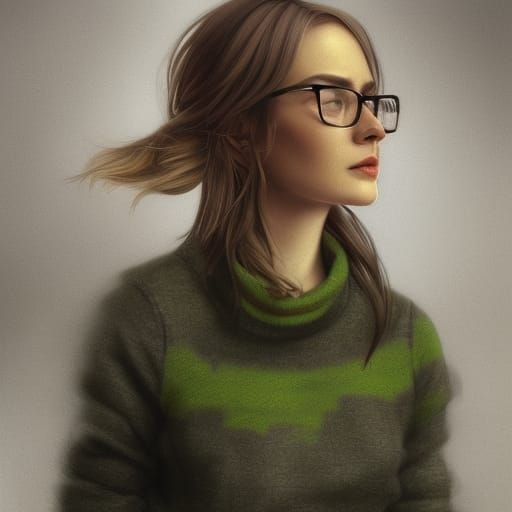 Detailed Portrait of Woman in Flannel, Art Nouveau Style