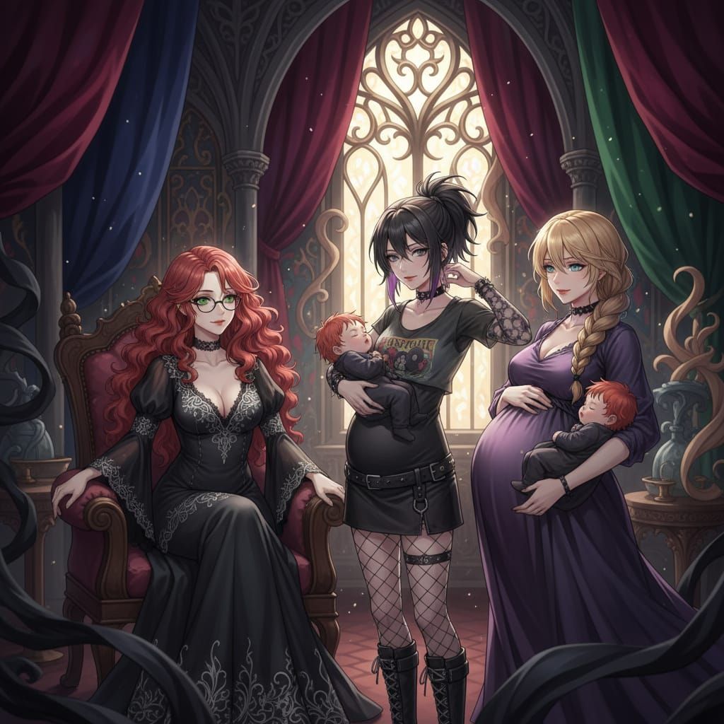 Gothic Anime Scene: Family Morning Routine