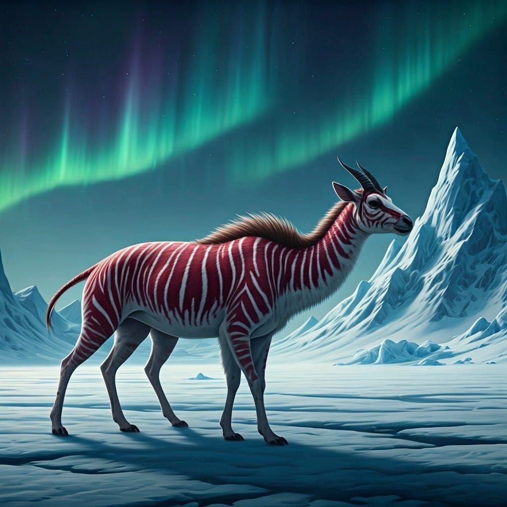 Arctic Hunt: Striped Fantasy Beasts in Icy Landscape