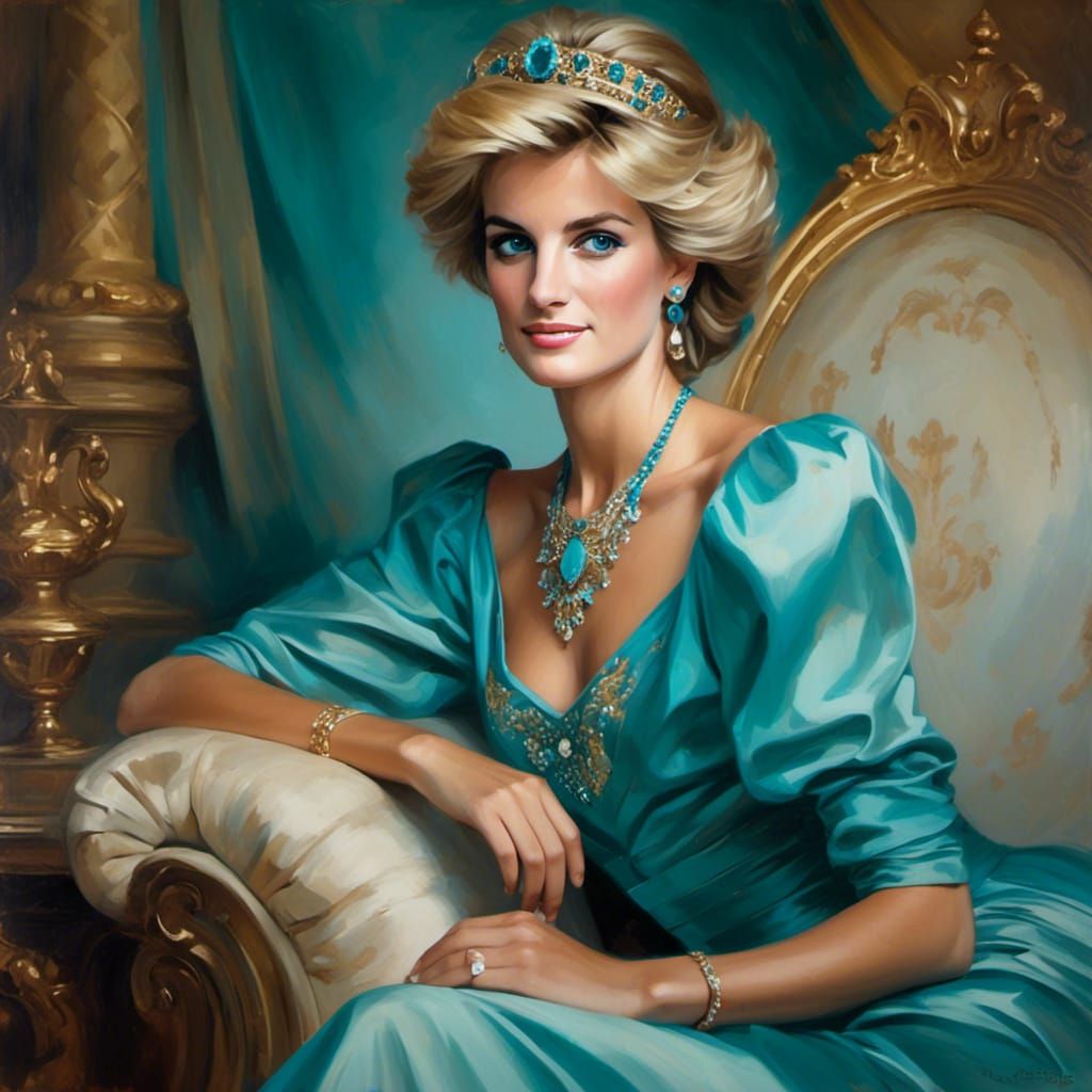 <lora:Beautiful Visions:1.0> Portrait of the stunning Princess Diana, wearing a royal crown of gold and turquoise jewels...