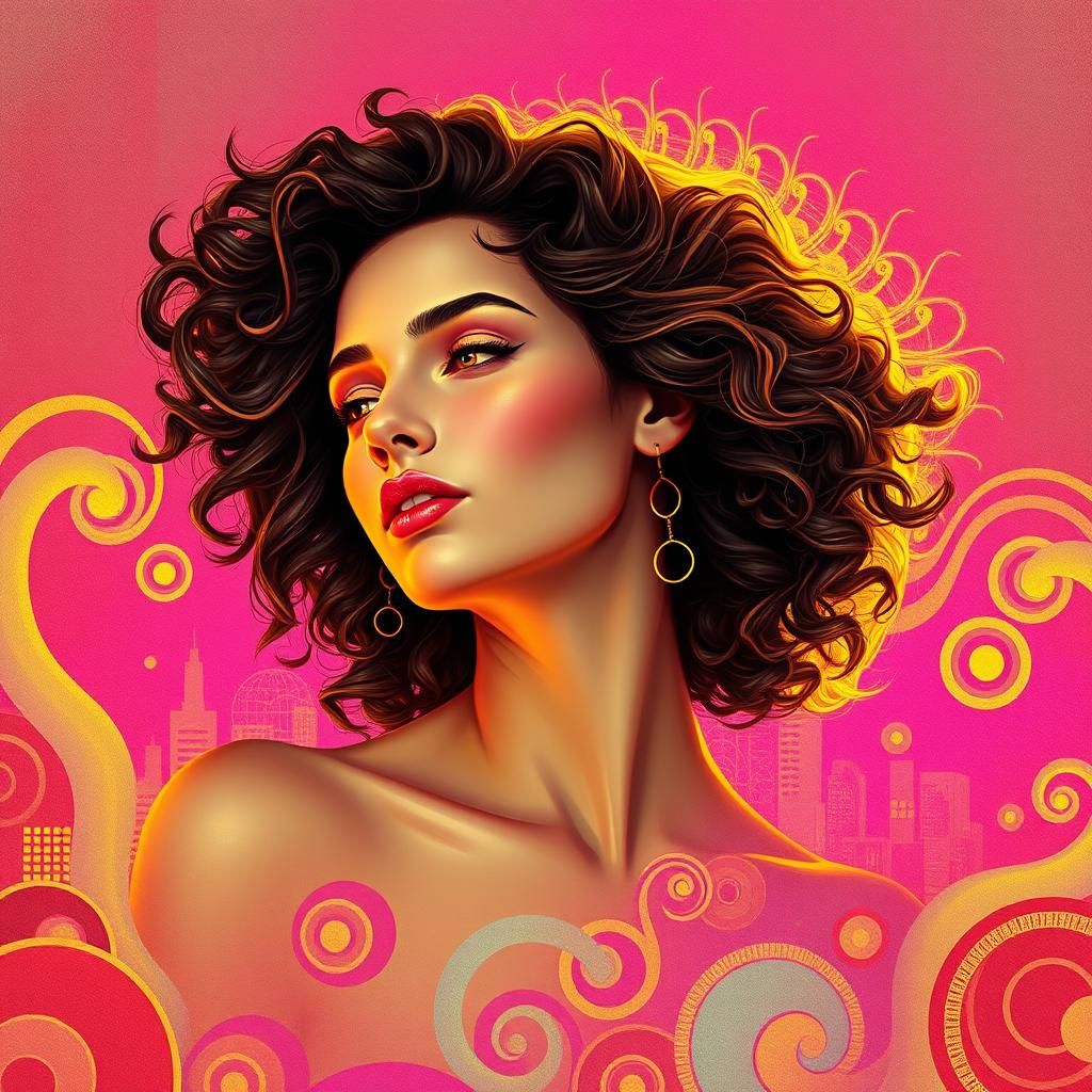Psychedelic Woman with Golden Aura in Digital Art