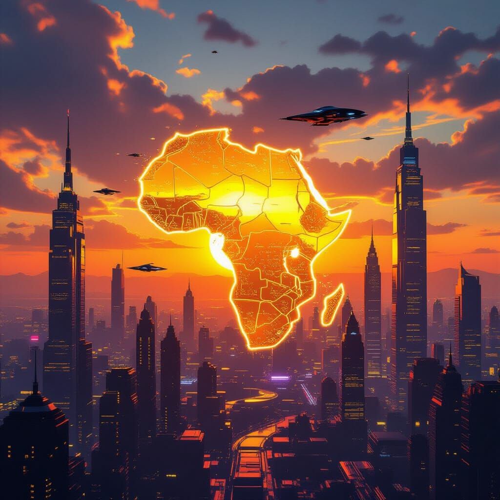 Futuristic Golden Africa Cityscape at Sunset