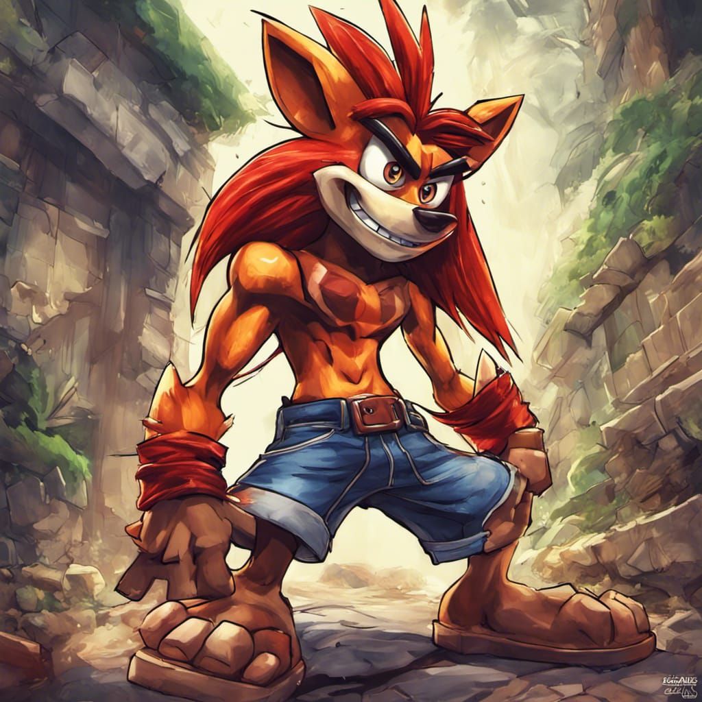 Crash Bandicoot with Red Hair in Anime Style