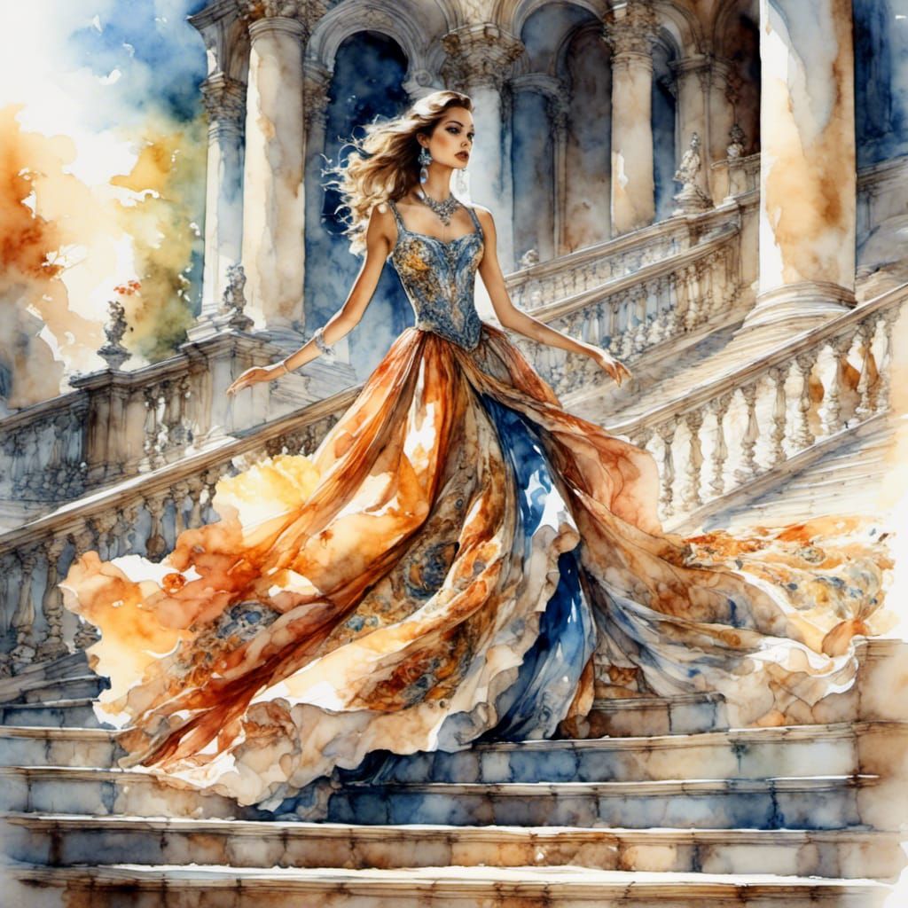 Baroque Fantasy Model Posing as Oil Painting