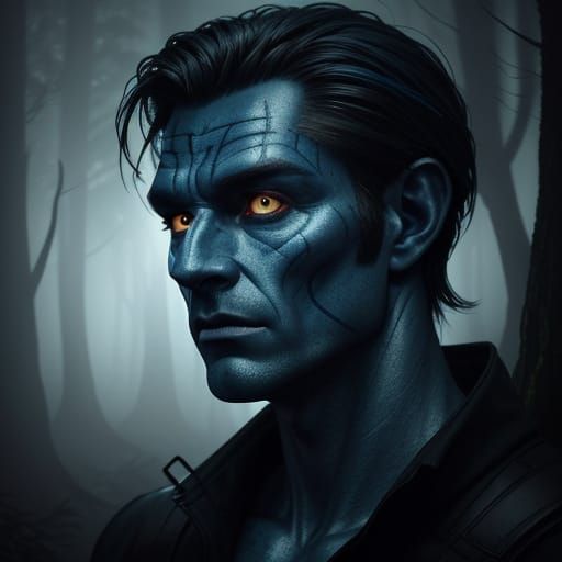 Alien in Forest with Glowing Runes as Digital Painting