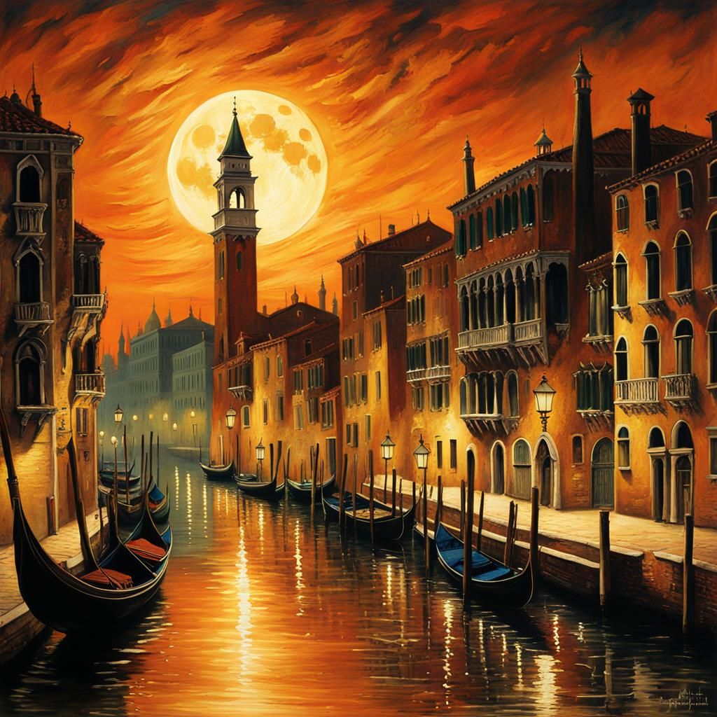 Venice Nightscape: Fantastical City in Watercolor Style