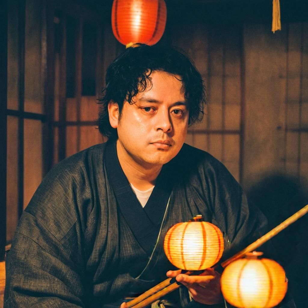 Edo Shamisen Player in Manga Anime Style