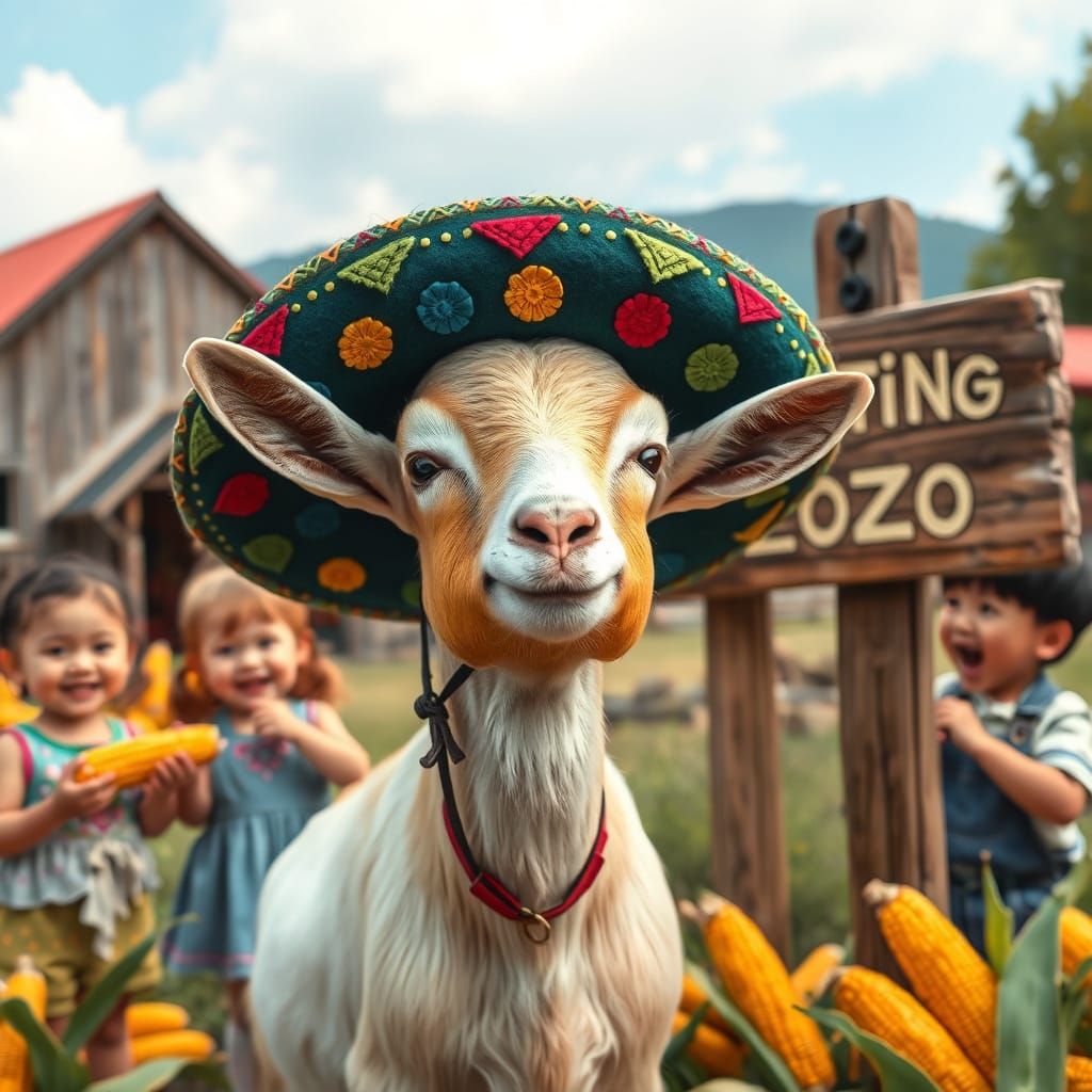 Goat in Sombrero Celebrates Cinco de Mayo