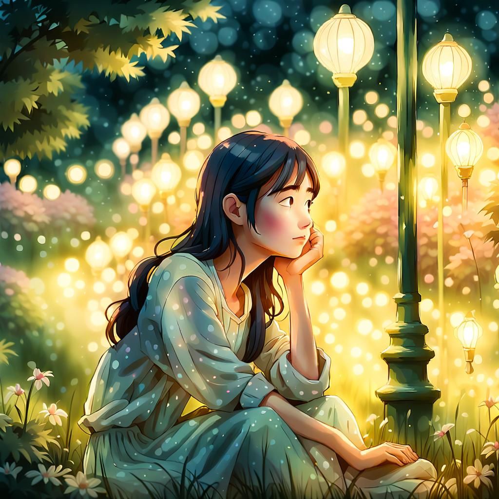 Contemplative Portrait in Miyazaki-esque Watercolor Style
