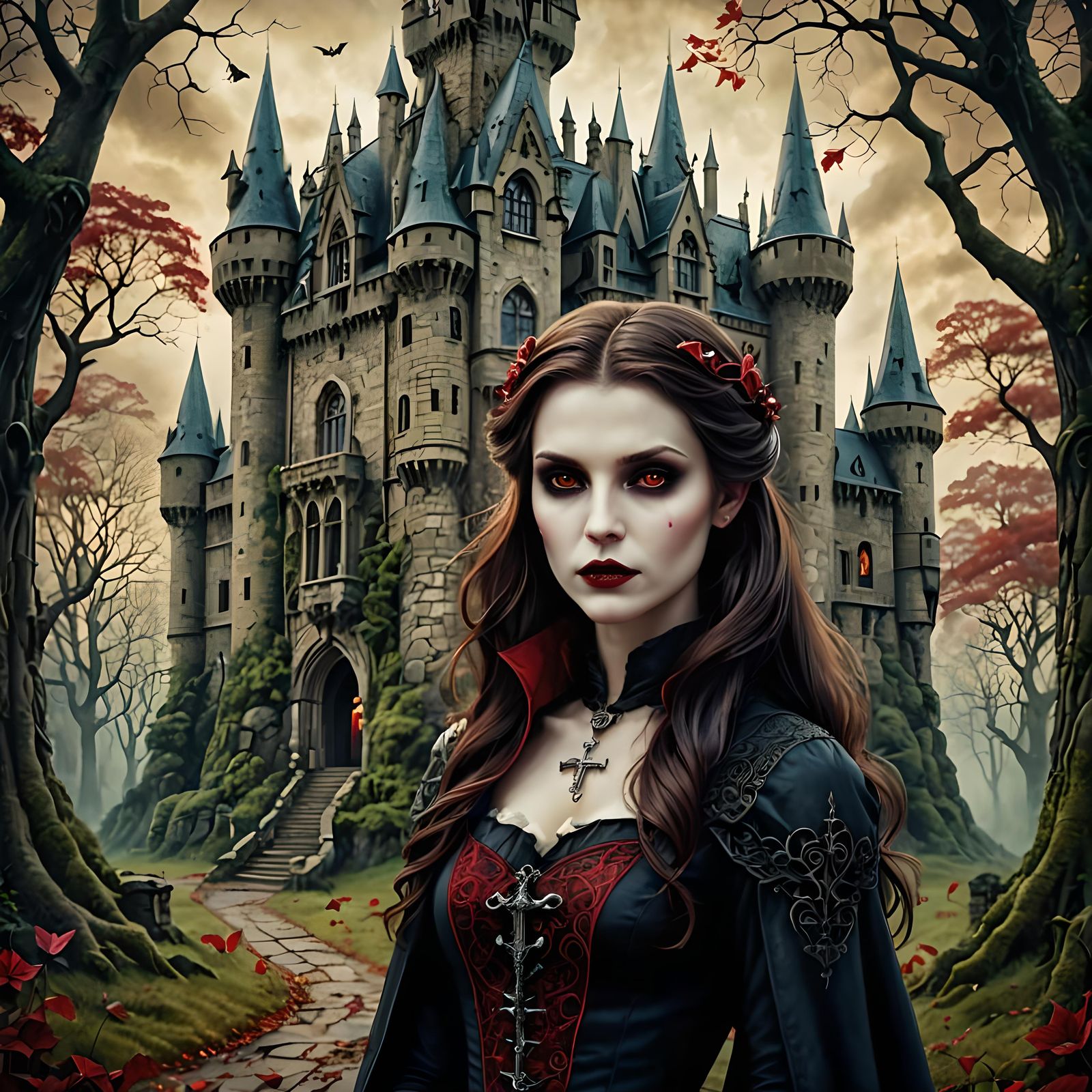 Vampire Woman in Dark Fantasy Castle
