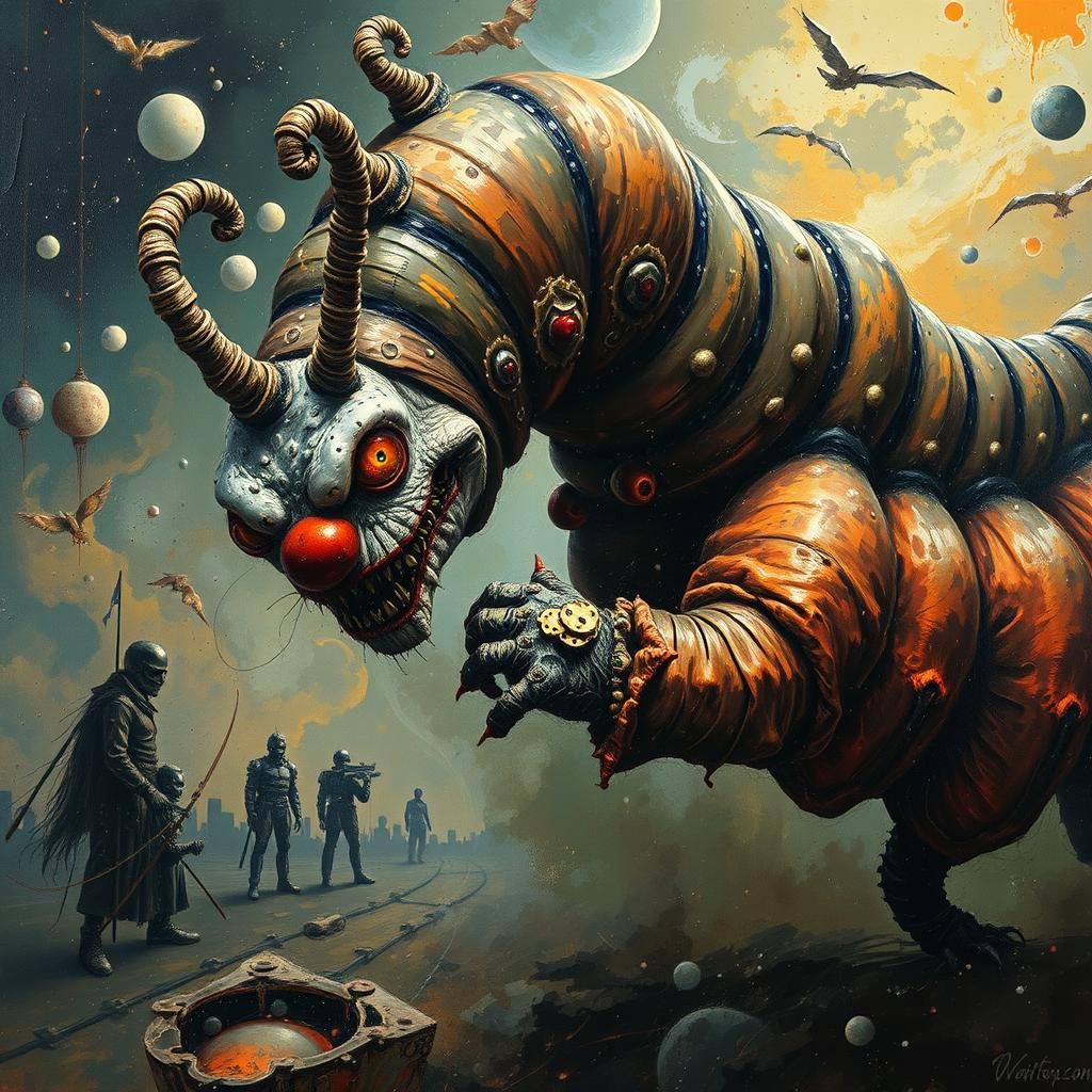 Caterpillar Clown Tango: A Cosmic Impasto Painting