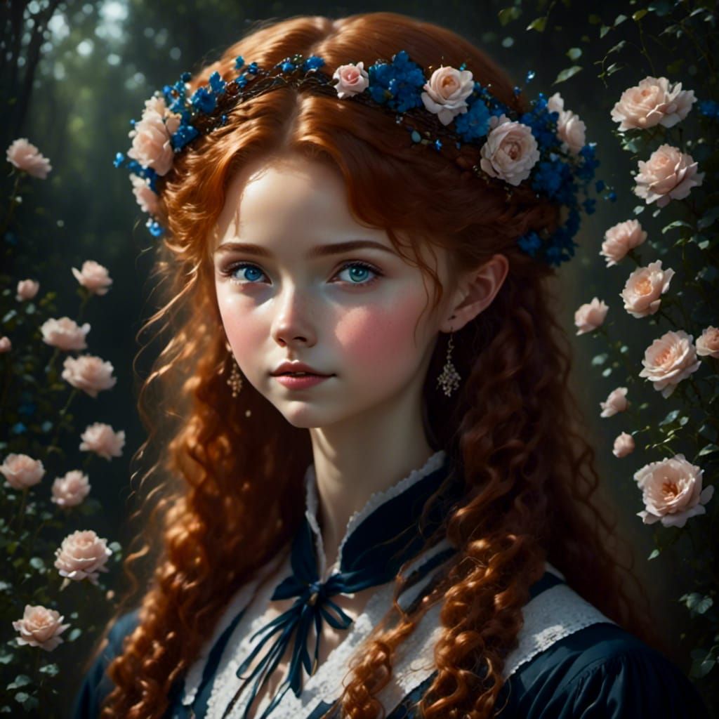 Teen Girl with Flower Crown, as Oil Painting